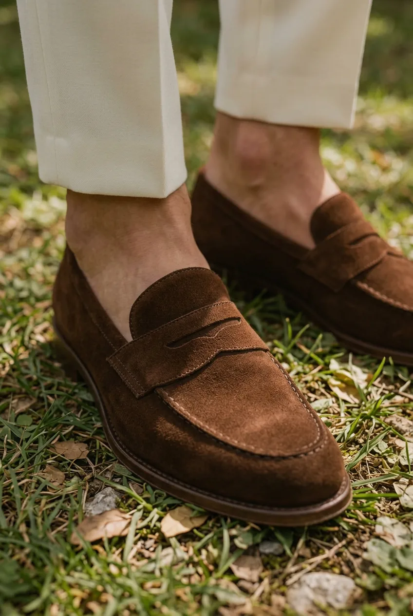 Primer plano de mocasines de ante